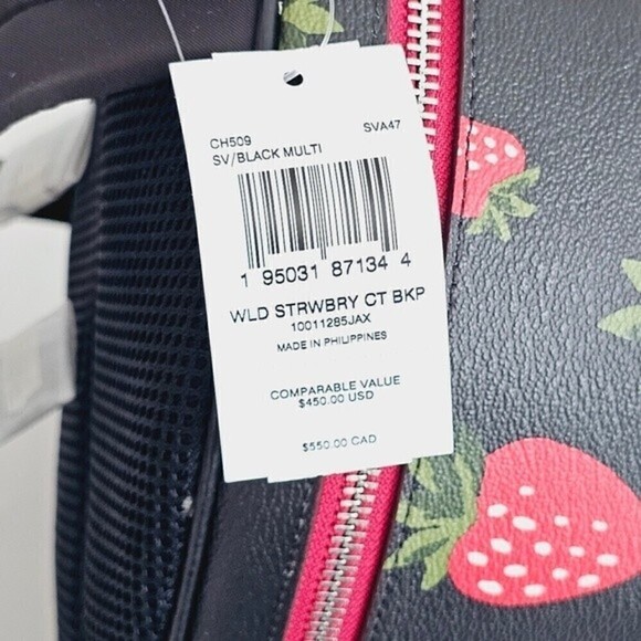 New! Coach Court Backpack Wild Strawberry Print Pebbled Leather Bag - Picture 14 of 15